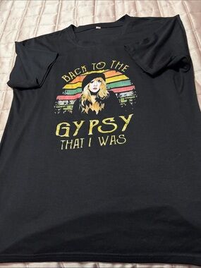 Black Graphic Short-Sleeve Tee with Retro Rainbow and Gypsy Script